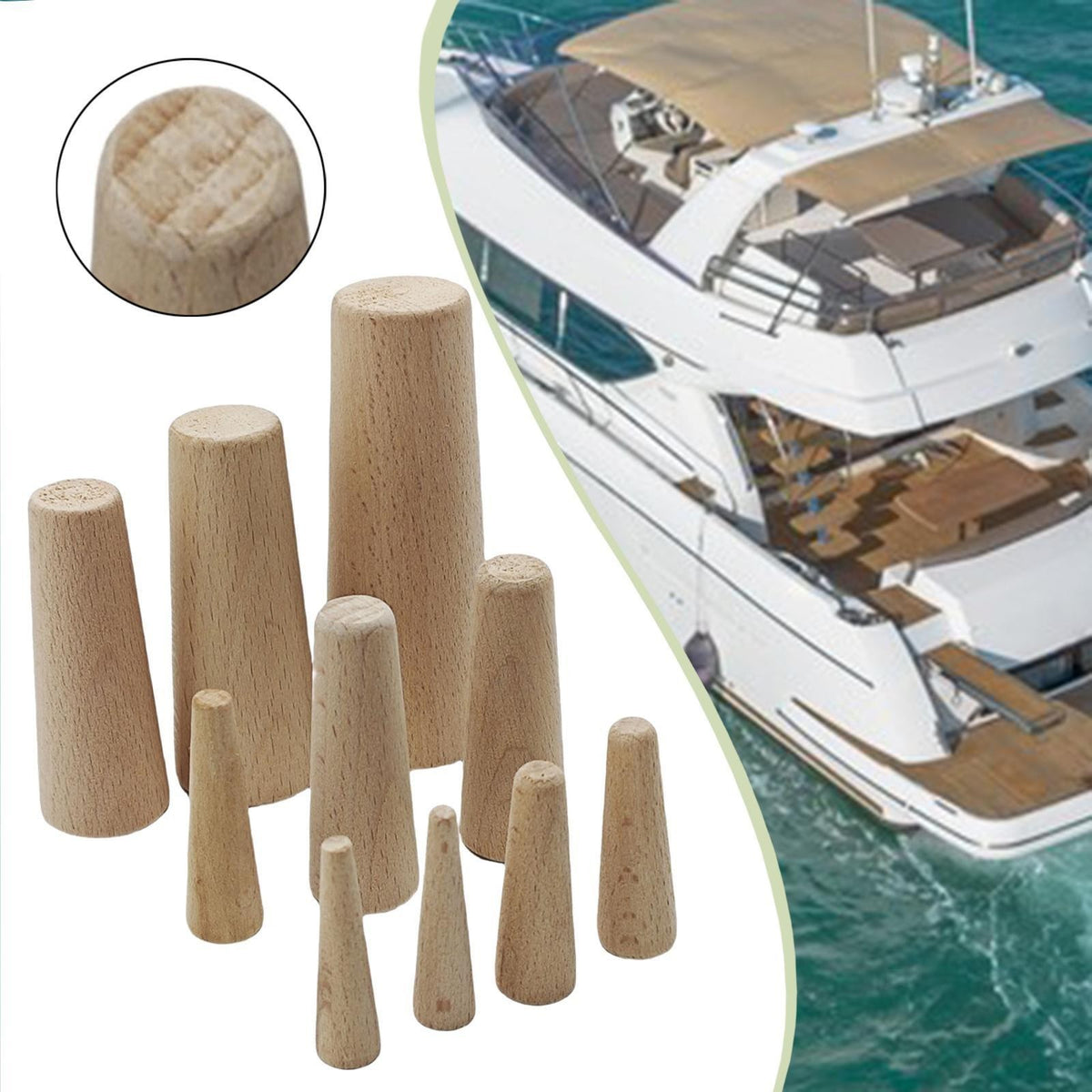 10 Pieces Boat Emergency Soft Wood Plugs Kit Wooden Conical Bungs Plugs Leaks