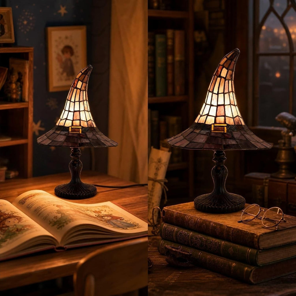 30cm Witch Hat Lamp,Stained Glass Resin Wizard Hat Light Gothic Table Lamp Spook