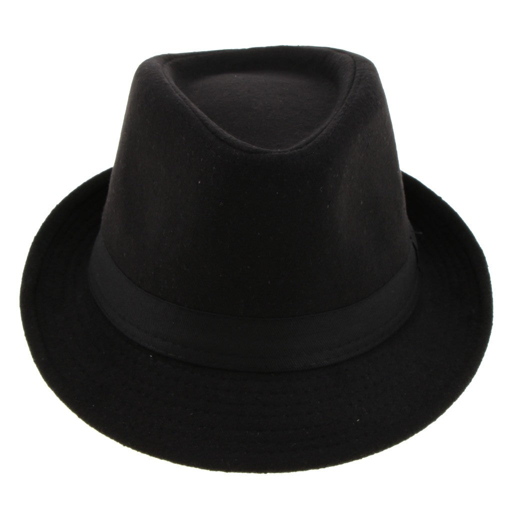 Men's Manhattan Gangster Trilby   Winter Warm Wool Blend Fedora Hat Black