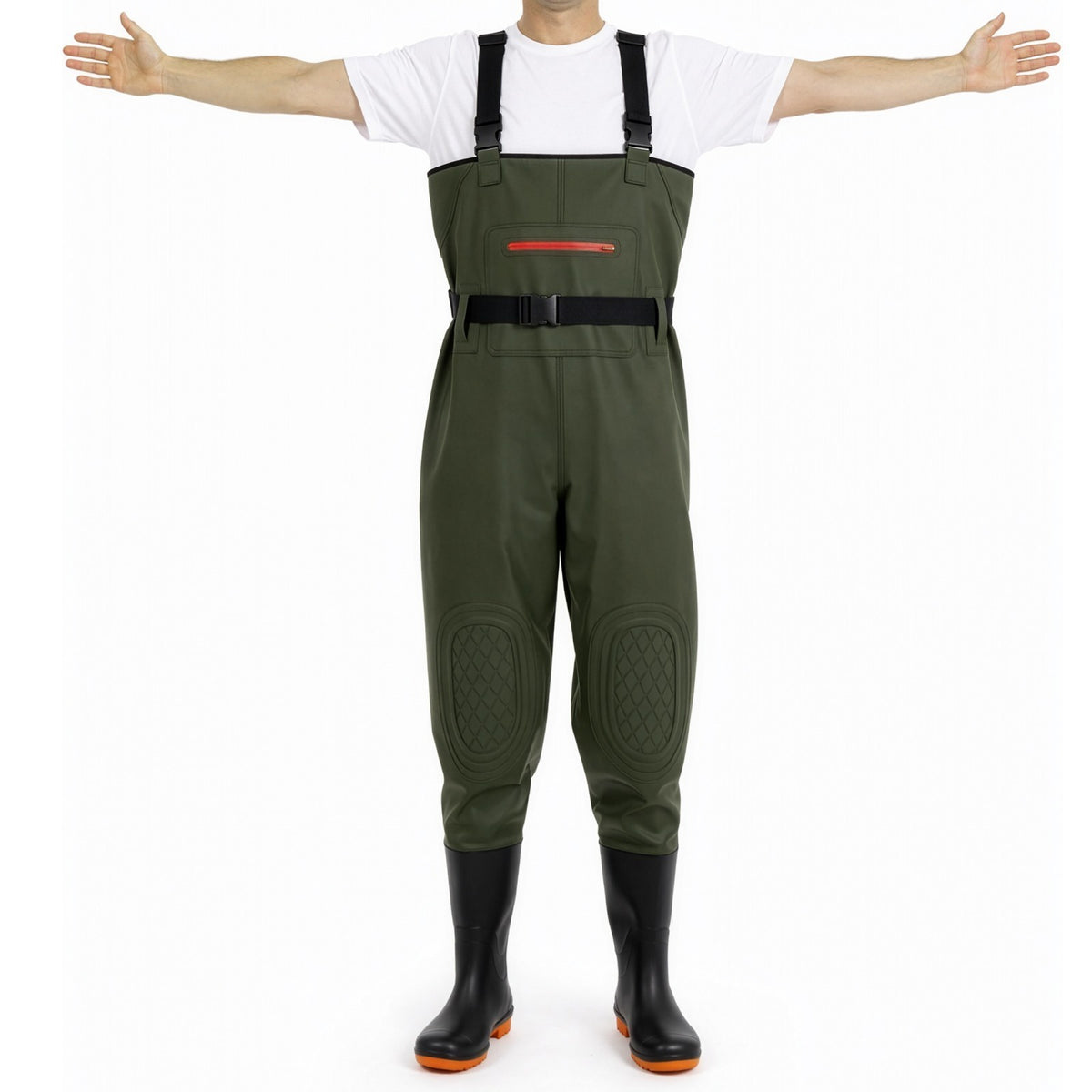 Waterproof PVC Chest Fishing Waders With Boots Adjustable Suspenders