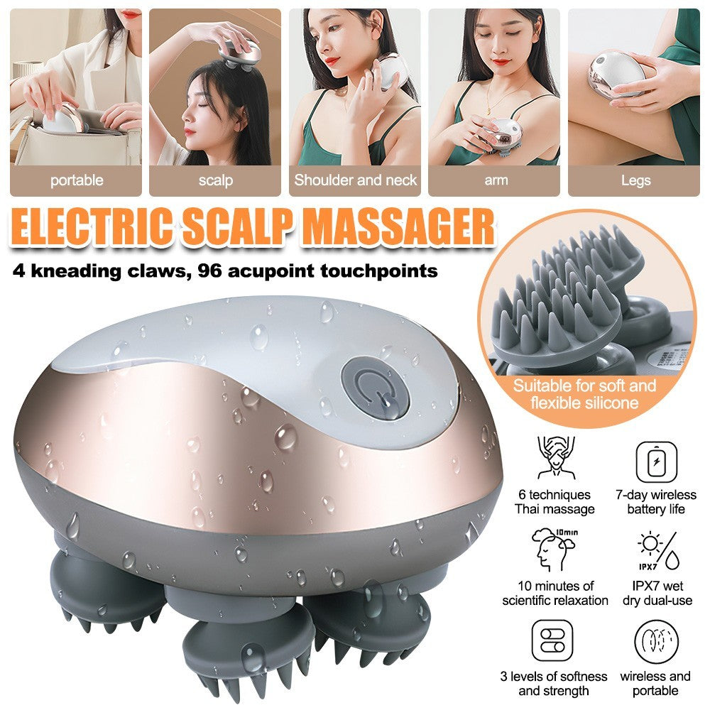 Electric Head Scalp Massager Waterproof Hair Care 3 Modes Kneading Rechargeable