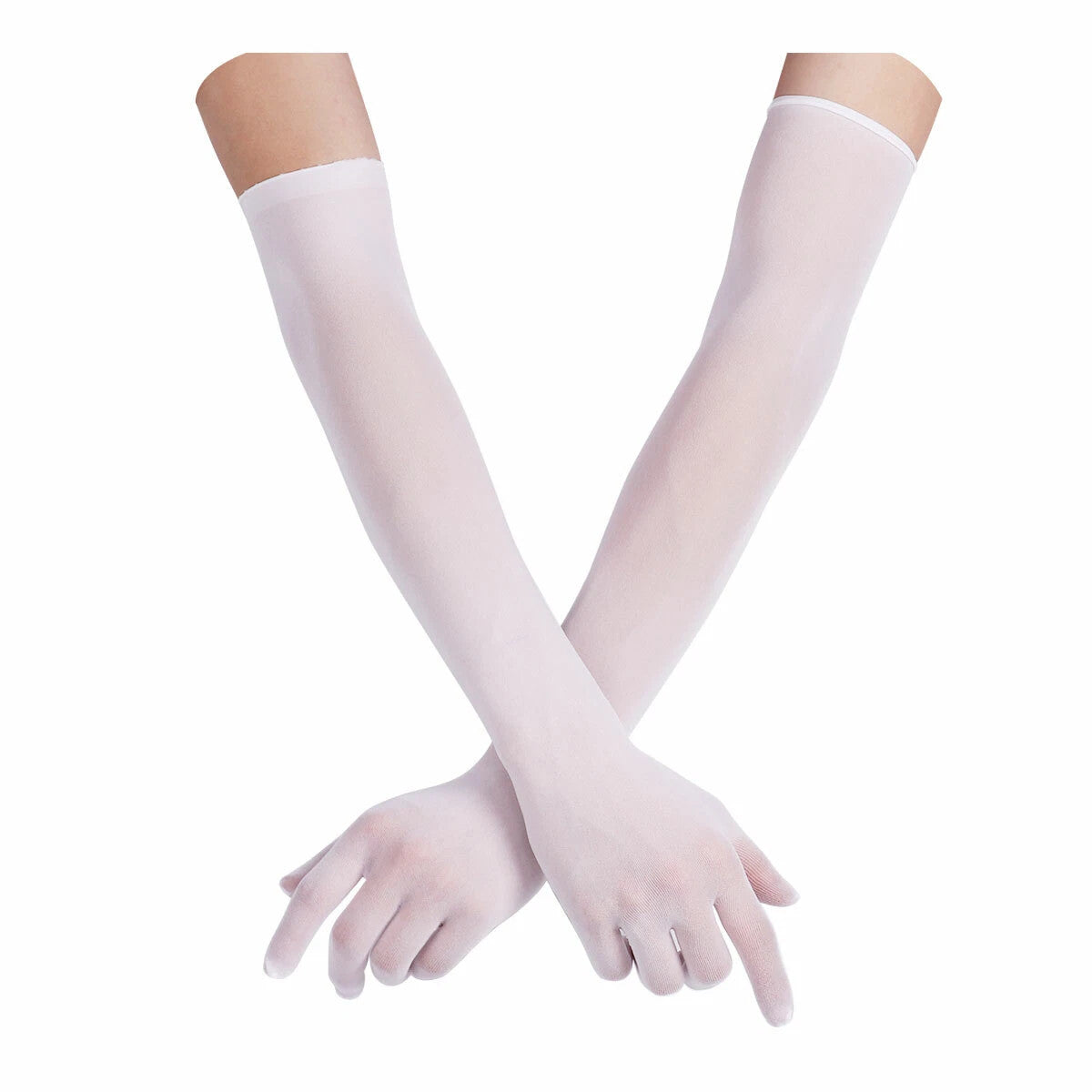 Women Sheer Mesh Full Finger Long Gloves Arm Opera Wedding Bridal Sun Protection