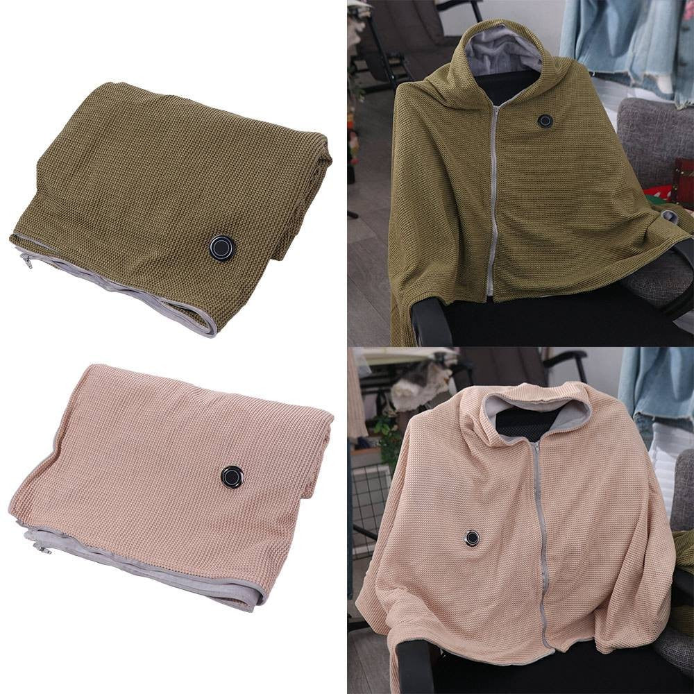 USB Heated Shawl Blanket Wearable Electric Heating Blanket with Zipper Closure