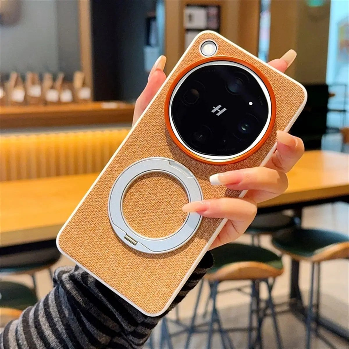 Matte Textile Leather Case OPPO Find X9 Ultra Magnetic 360 Rotate Bracket Cover