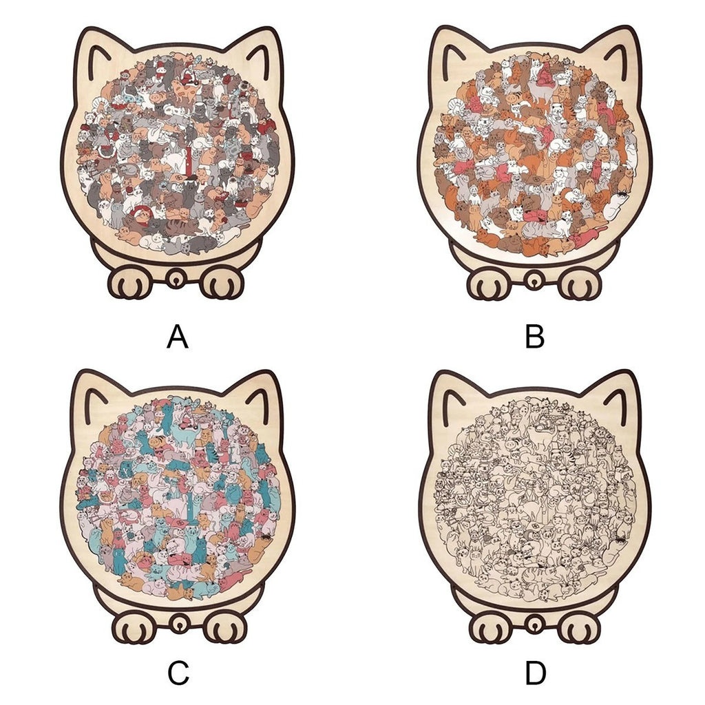 135-Piece Morandi-Colored Cat Shaped Wooden Jigsaw Puzzle, Cats Shaped Puzzles