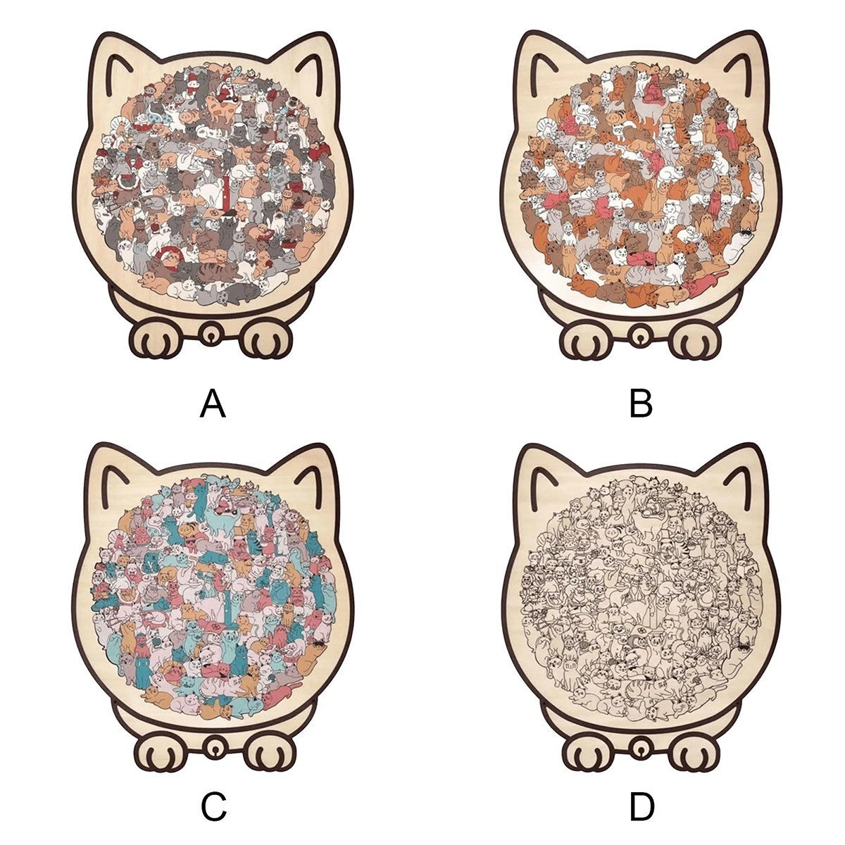 135-Piece Morandi-Colored Cat Shaped Wooden Jigsaw Puzzle, Cats Shaped Puzzles