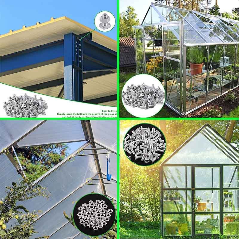 50X Greenhouse Bolts and Nuts Sets Glasshouse Aluminium Nuts & Bolts Square Head