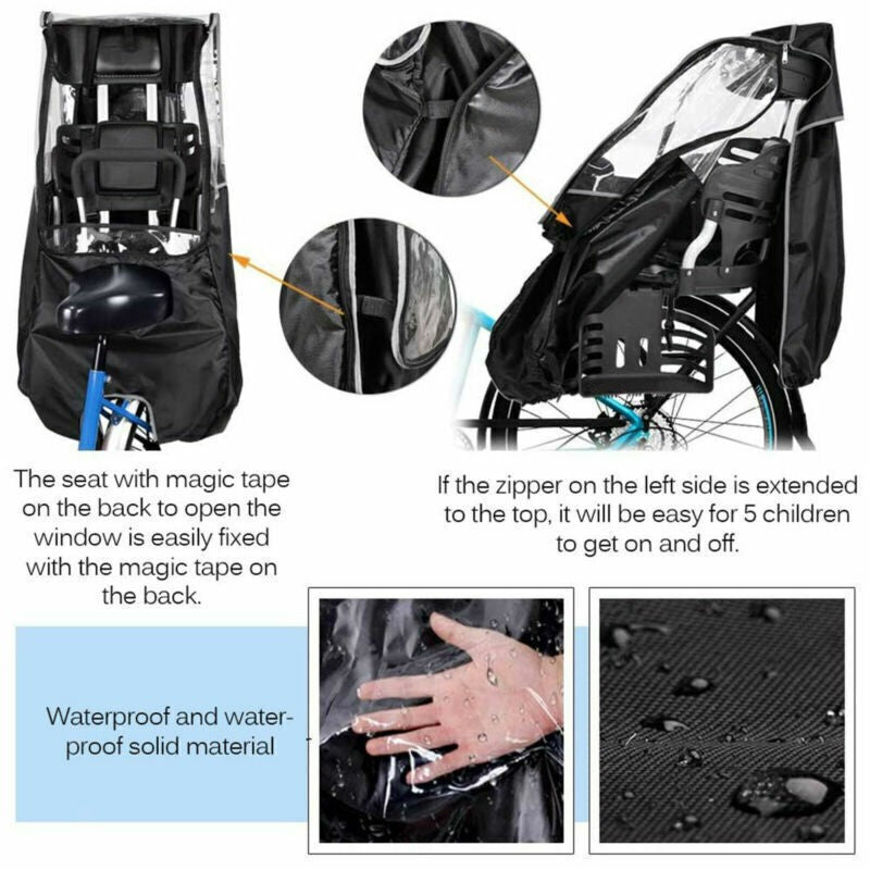 Child Bike Seat Rain Cover PVC Bicycle Rear Seat Canopy Cover