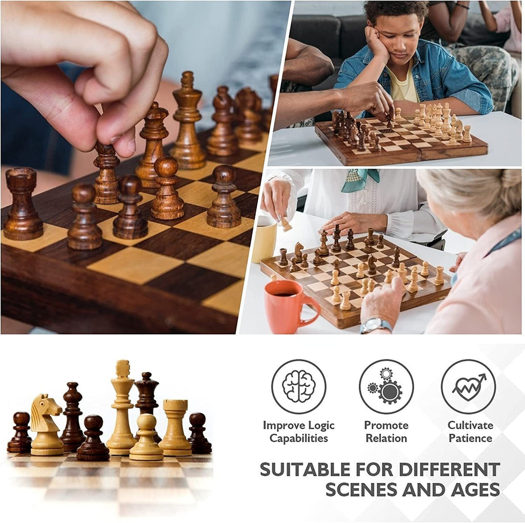 39CM Large Chess Wooden Set Folding Chessboard Board Chess 3 in 1 Chess Board