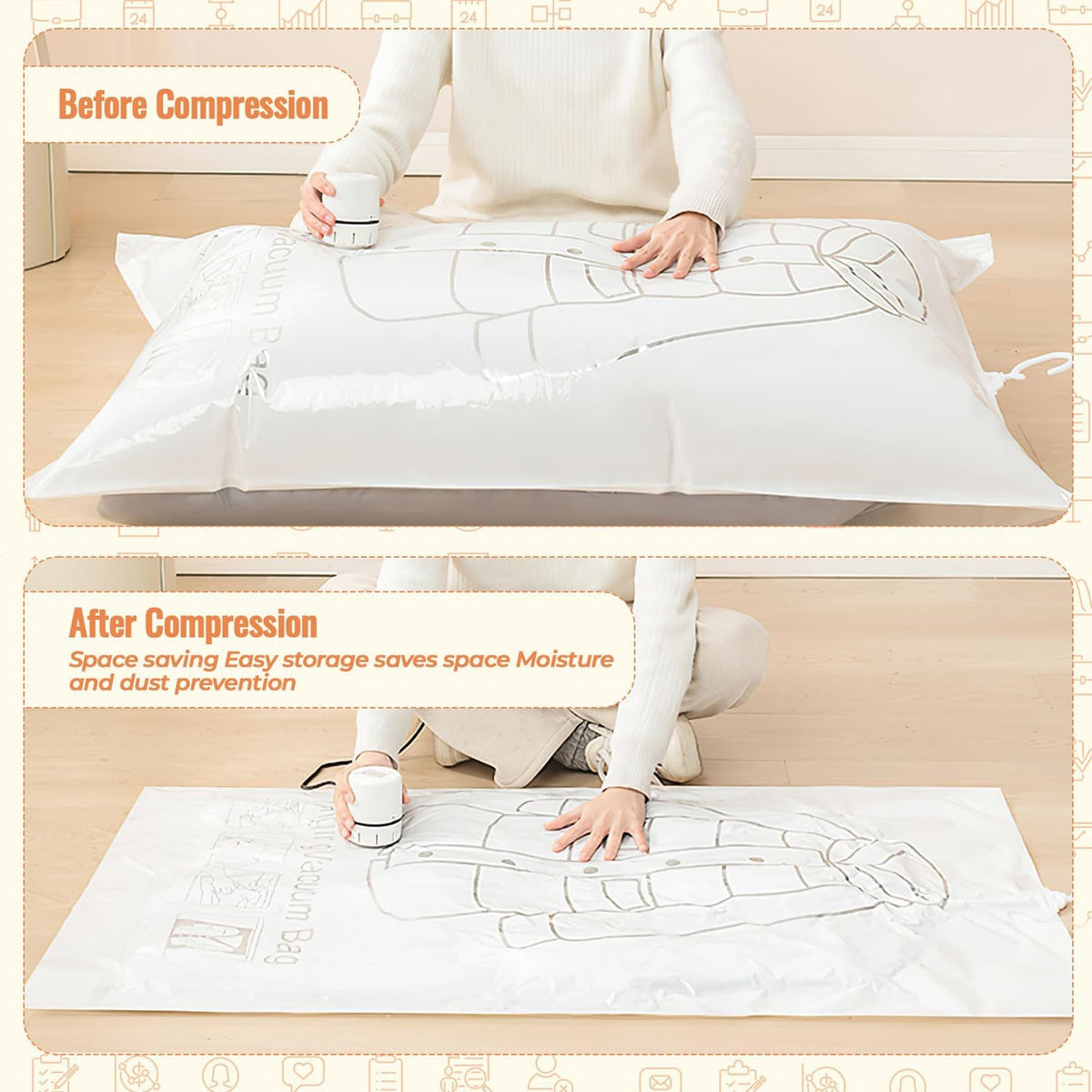 4PCS Hanging Vacuum Bags Coats Clothes Airtight Storage Bags Sealed Storage Bag