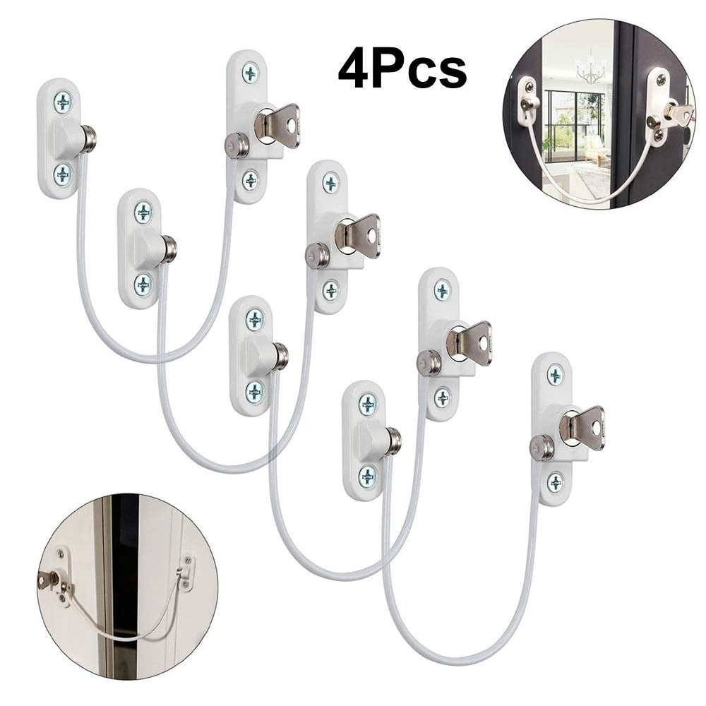 4X Window Door Cable Restrictor Lock Child Baby Safety White Security Lock UK