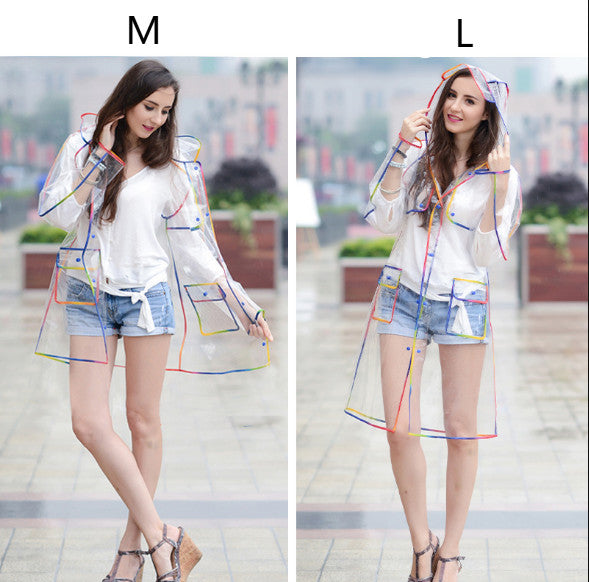 Womens Clear Raincoat Ladies Festival Shower Kagoul Parka Hooded Jacket Coat