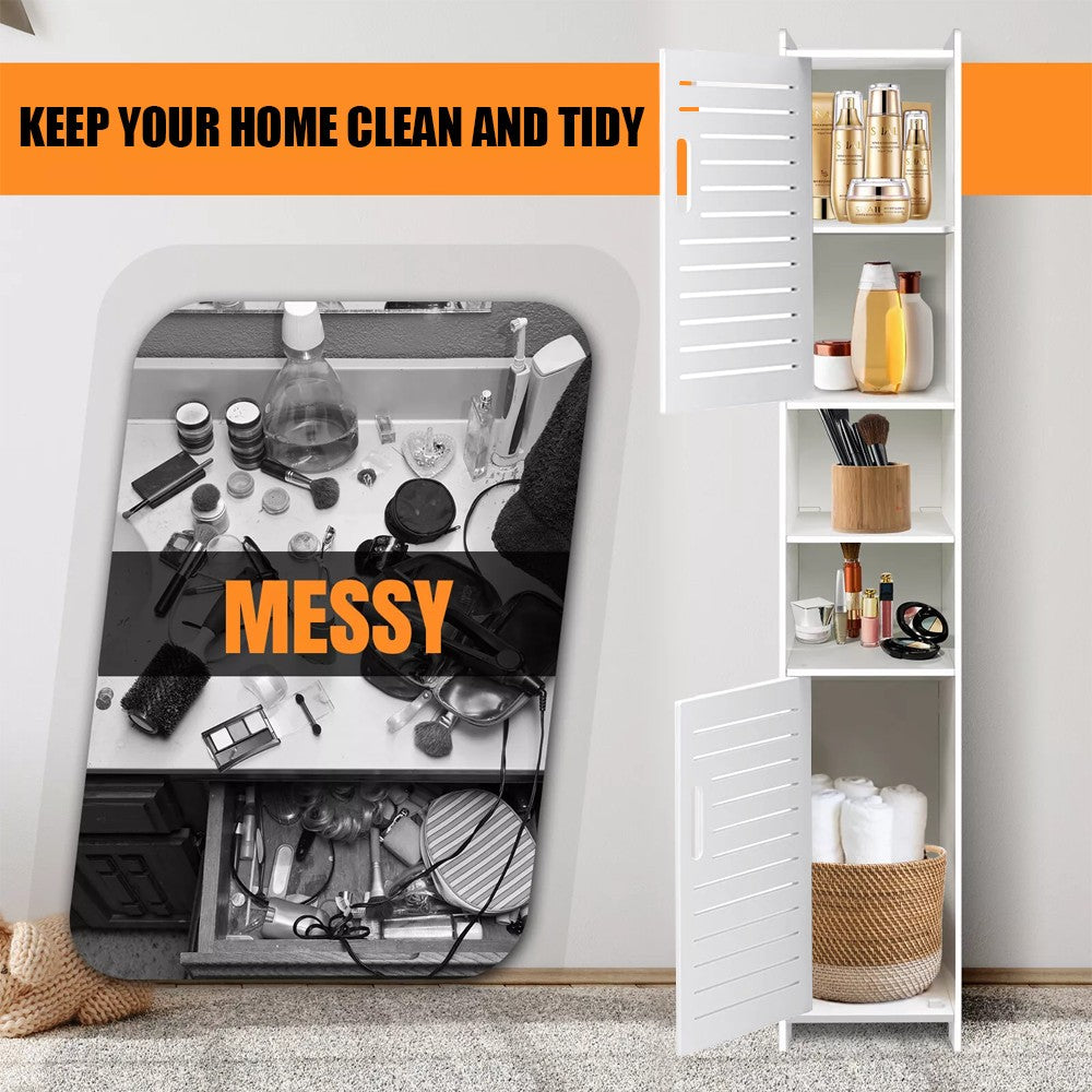 Waterproof Bathroom Tall Cabinet Free Standing Floor Storage Unit Cupboard NEW