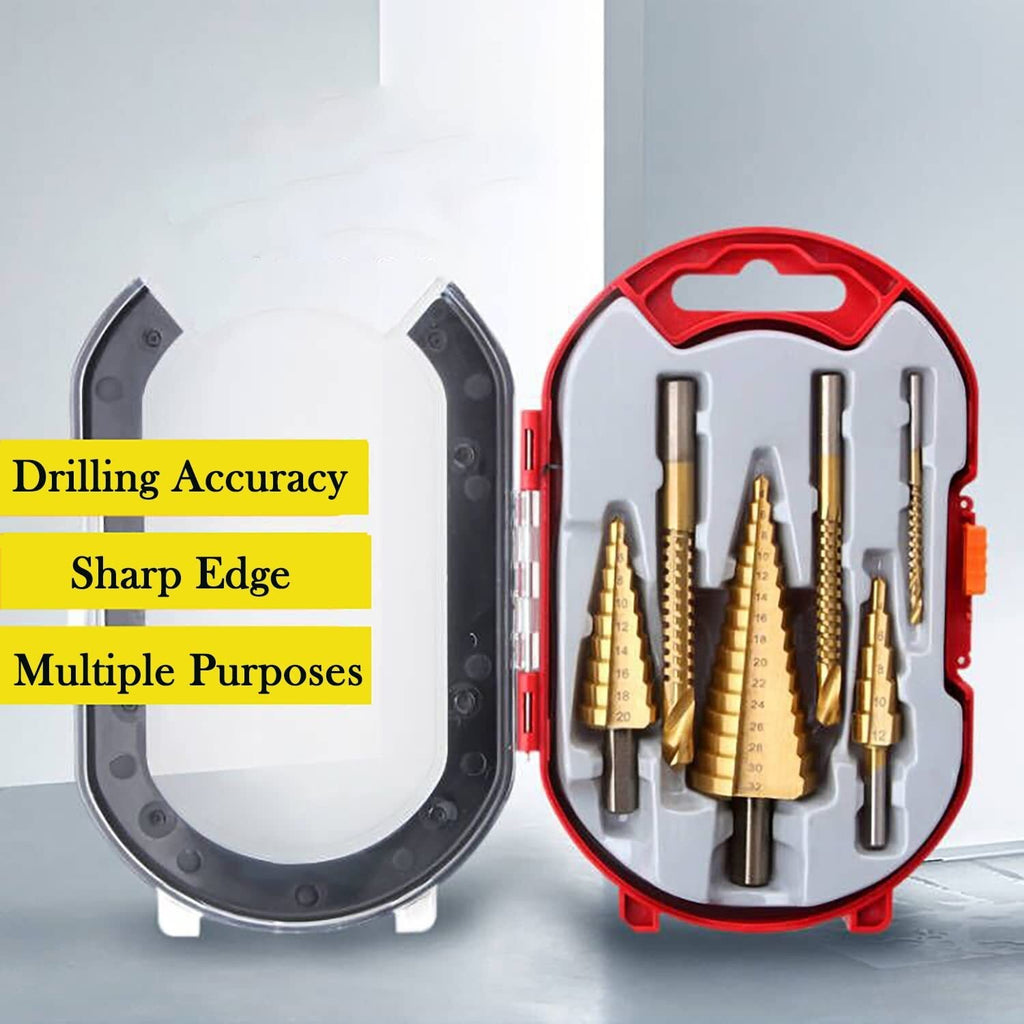 6PCS 4mm-32mm Spiral Step Cone Drill Metal Hole Cutter Titanium Nitride Coat UK