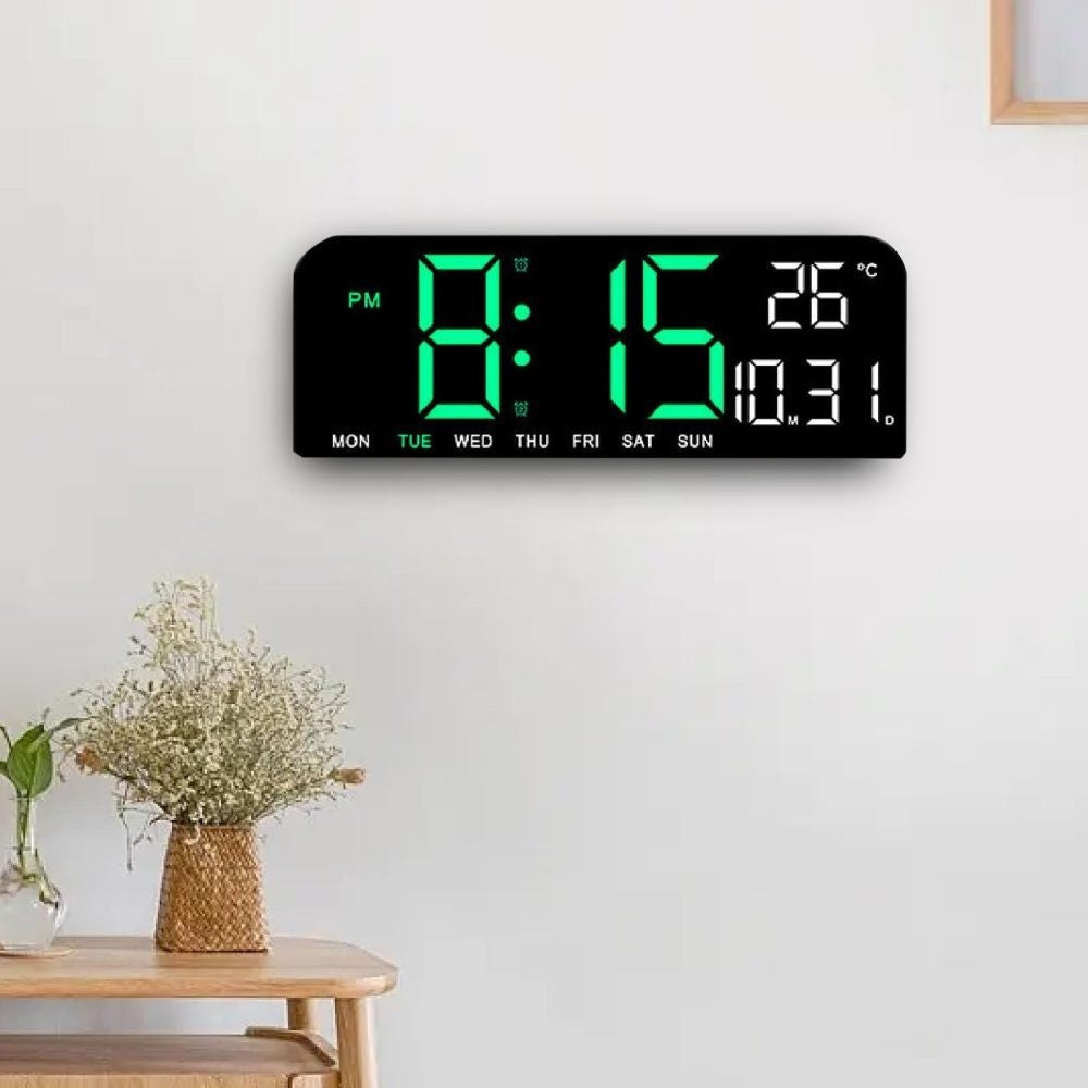 Digital Alarm Clock LED Display Desk Wall Clock with Temperature Date Week Clock