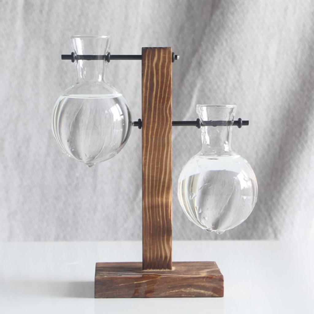 Vase with Retro Wooden Stand Propagation for s Office Desk