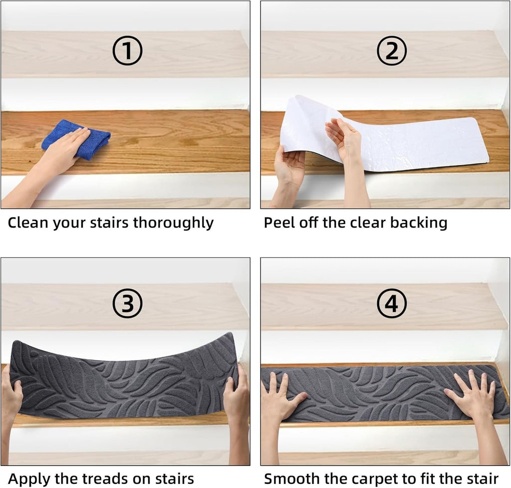 15Pcs Stair Pads Set Carpet Stair Treads Non Slip Adhesive Step Mats Home Decor