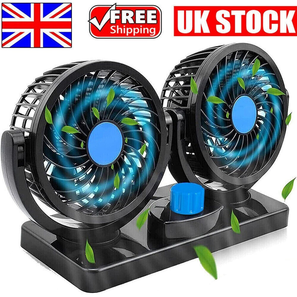 12v DOUBLE HEAD TWIN CAR FAN 3 Speed adjustable caravan motorhome boat Cooling