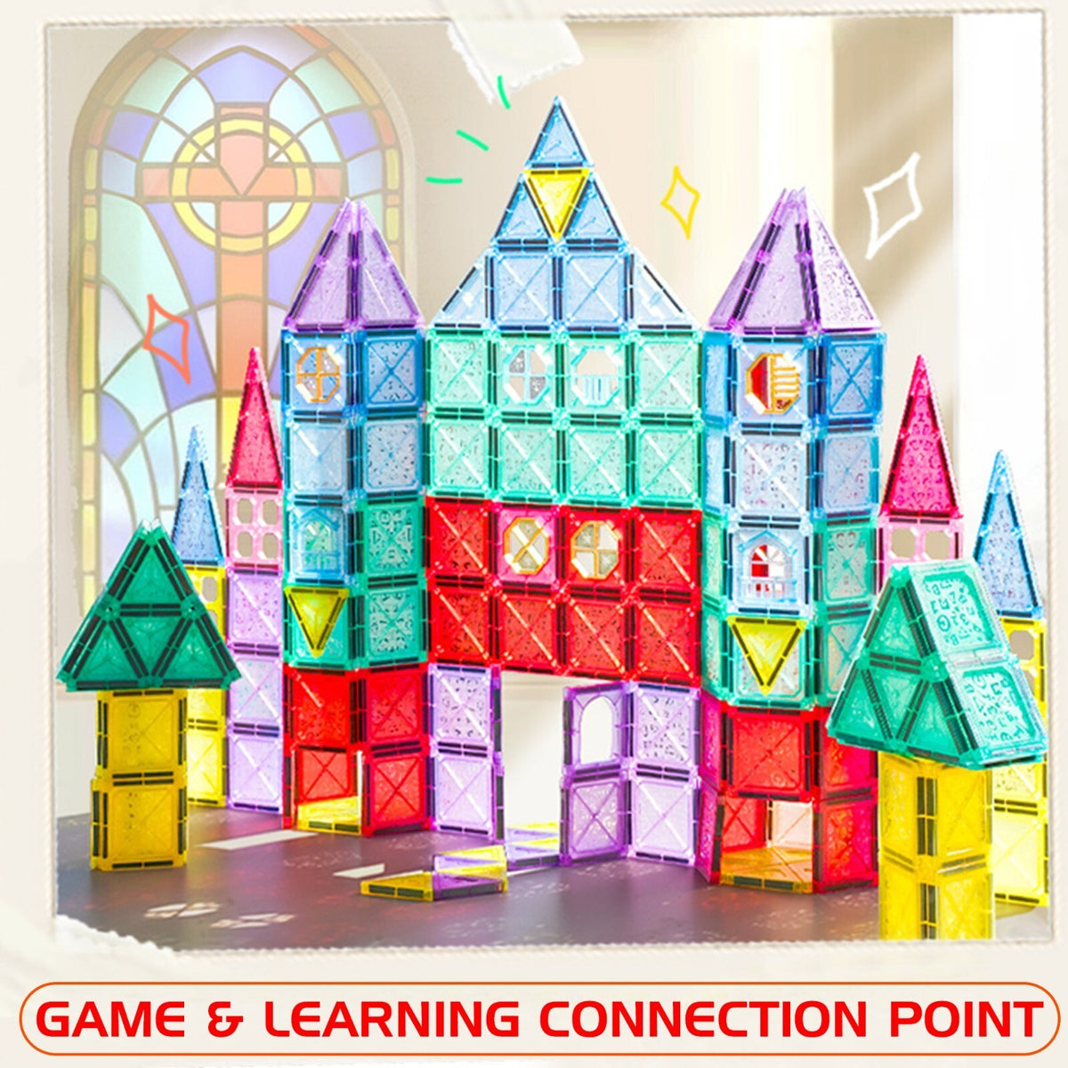 Magnetic Tiles 110 Piece Construction Toy Set Kids Building Blocks 3D Puzzle