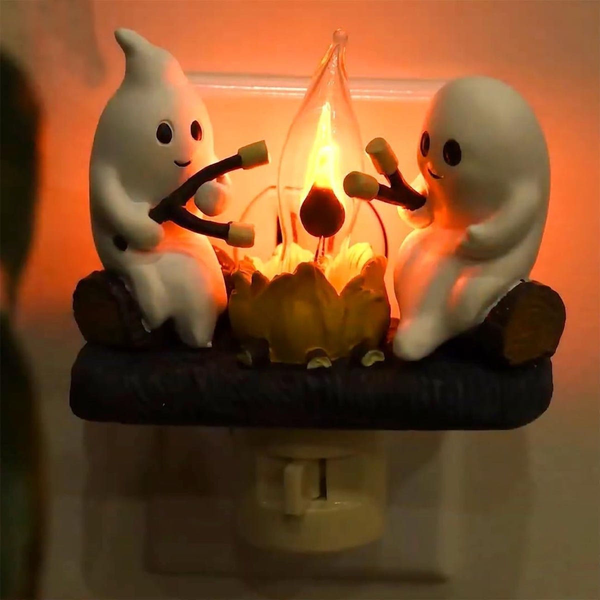 Plug In Night Light - Spooky Halloween Ghost Flickering Flame Kids Nightlight