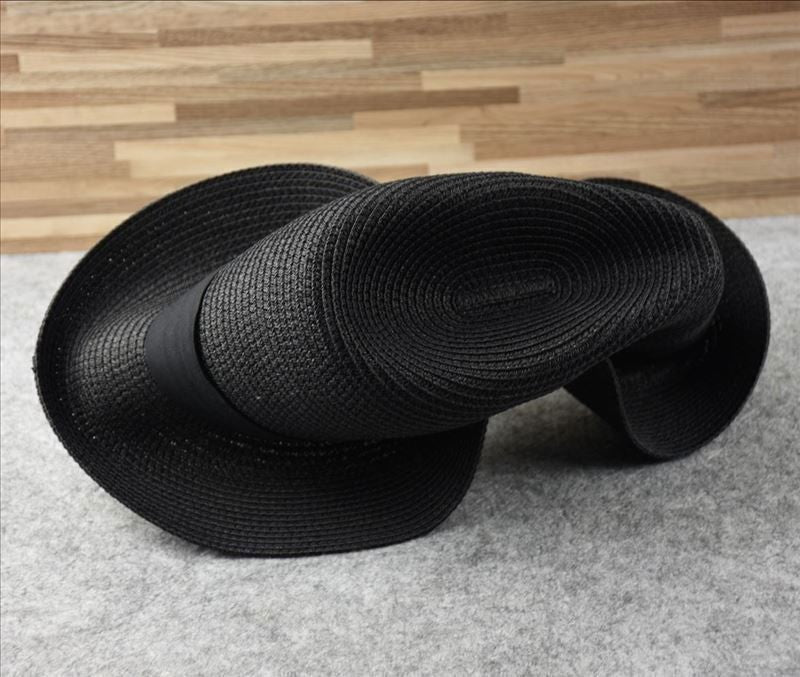 Unisex Mens Women Panama Style Sun Hat Crushable Wide Brim Fedora Straw Hat Cap