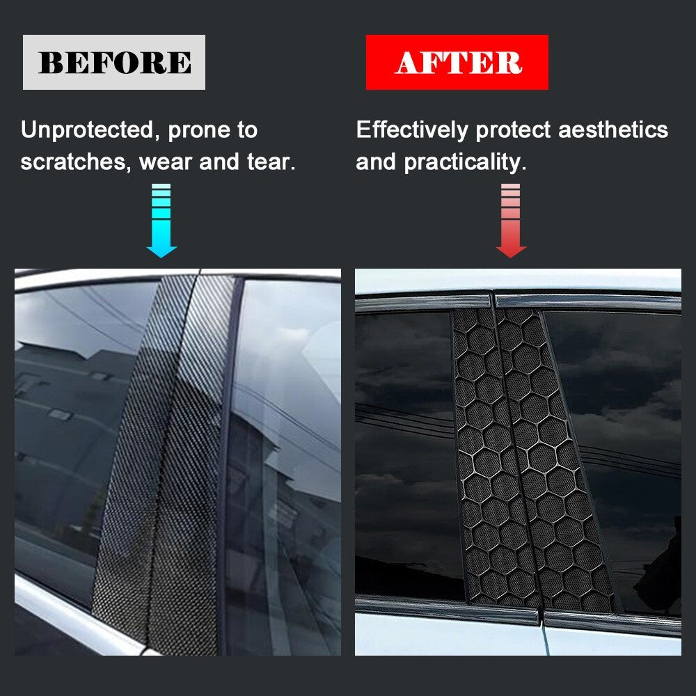 2x Car Center Pillar Honeycomb Print Window Door PVC B-Pillar Decals Wrap Black