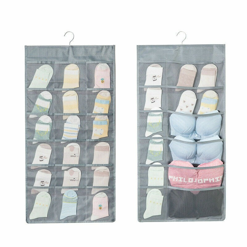 30 Pockets Double 2 Side Hanging Bag Bra Underwear Storage Organiser Tidy Hanger