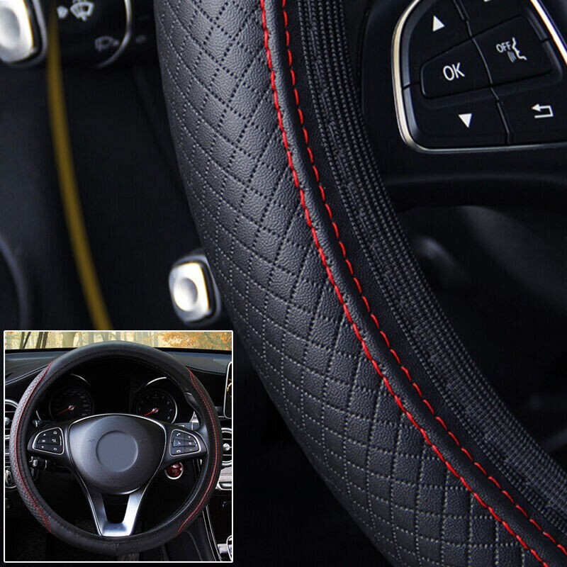 15" Universal Car Steering Wheel Cover Anti Slip PU Leather Comfortable 38cm UK
