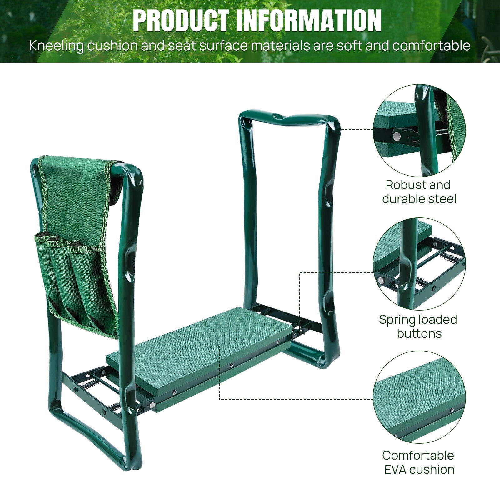 Portable Garden Kneeler Foam Kneeling Stool Tool Bag Padded Seat Seat Pad