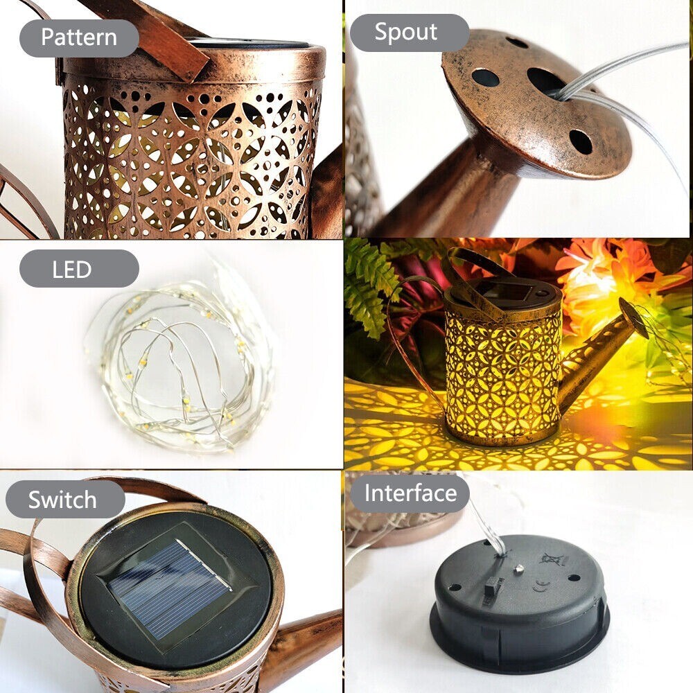 Outdoor LED String Lights Solar Lamp Garden Hollow Kettle Shower Landscape Light
