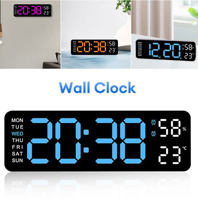 Digital LED Large Display Wall Desk Alarm Clock With Calendar Temperature Date