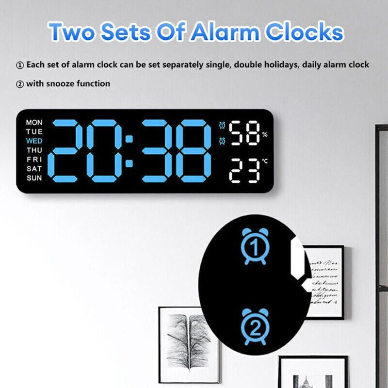 Digital LED Large Display Wall Desk Alarm Clock With Calendar Temperature Date