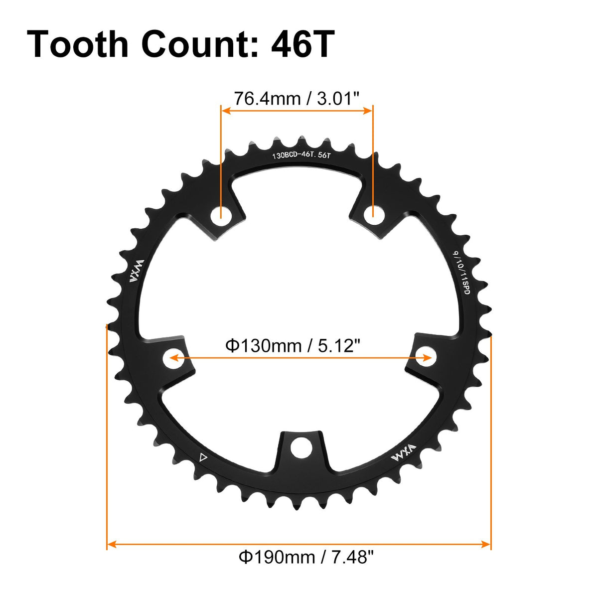 130BCD Bike Chainring 46T Round Narrow Wide Single Chainring for Road Bike