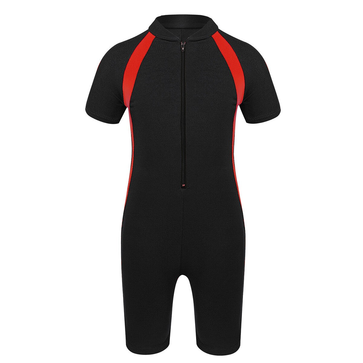 Boys&Girls Short Sleeves Zippered Swimming Costume Swimsuit Rash Guard