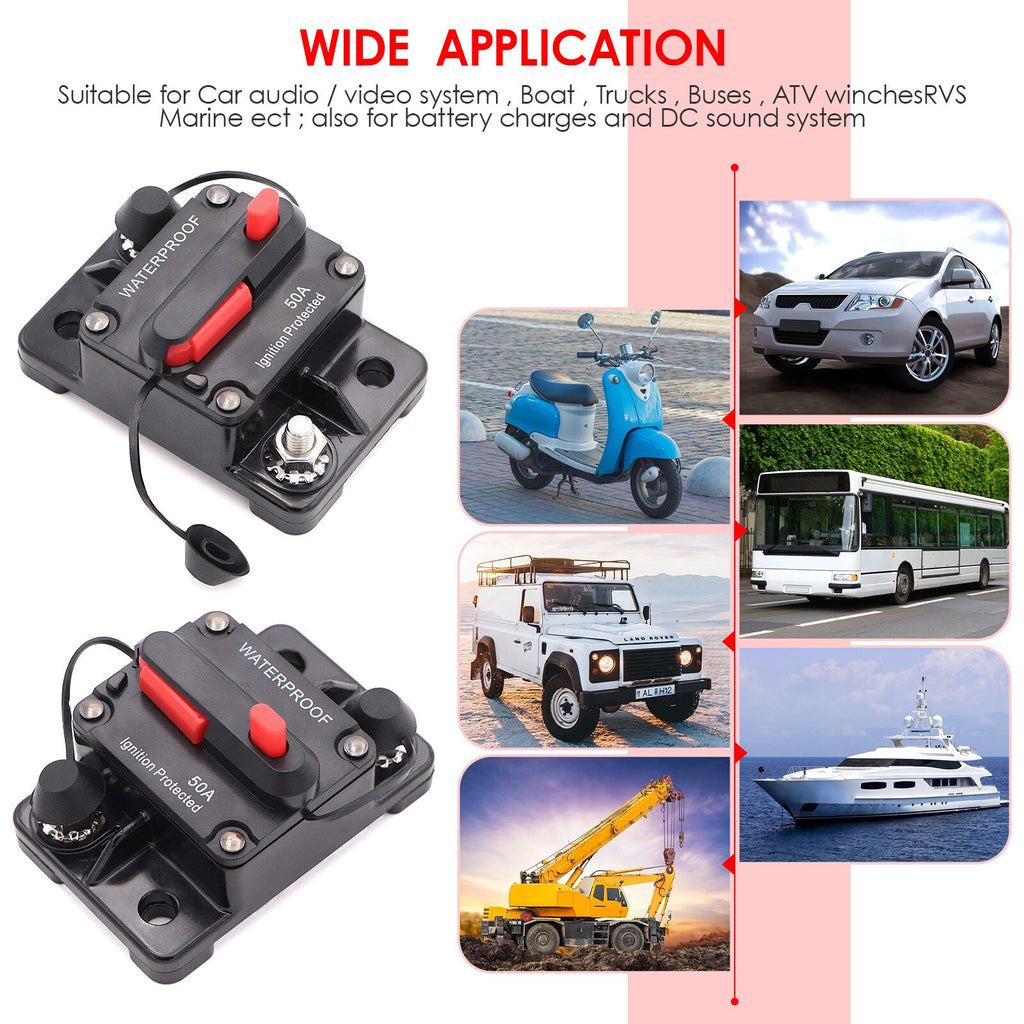 Car Auto Boat Truck RV Marine Circuit Breaker with Manual  12 Volt 50 Amp