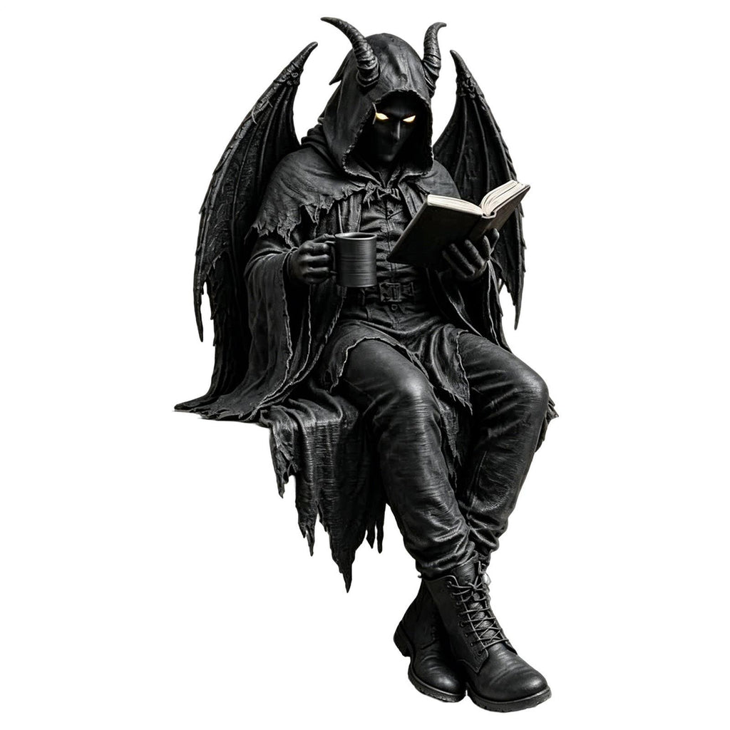 Gothic Dark Fantasy Figure, Reading Death Gothic Skeleton Demon Hooded Figurine
