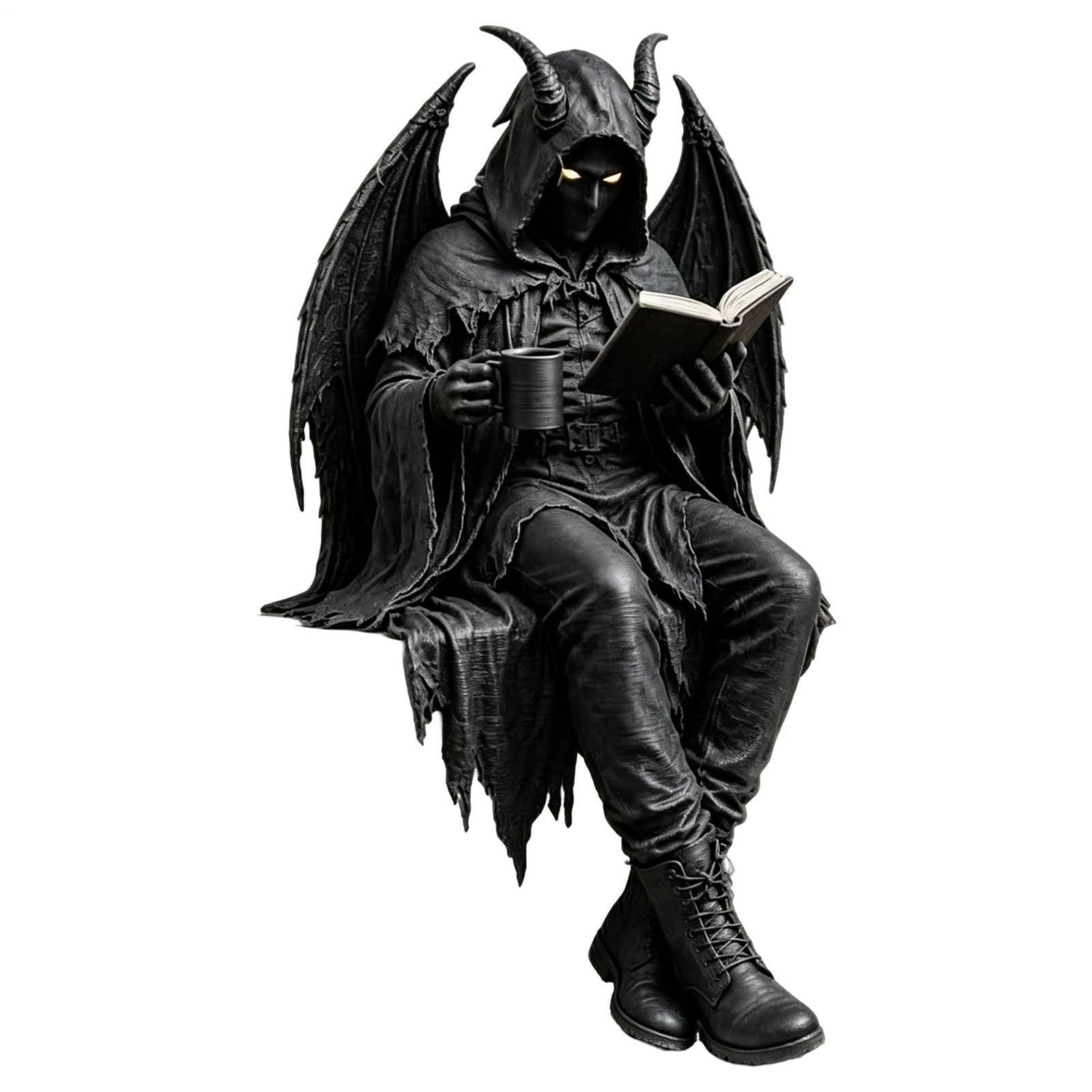Gothic Dark Fantasy Figure, Reading Death Gothic Skeleton Demon Hooded Figurine
