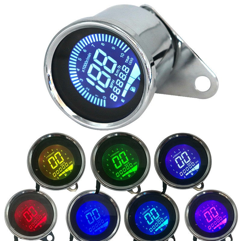 Black LCD Digital 12V Universal Motorcycle Gauge Speedometer Tachometer Odometer