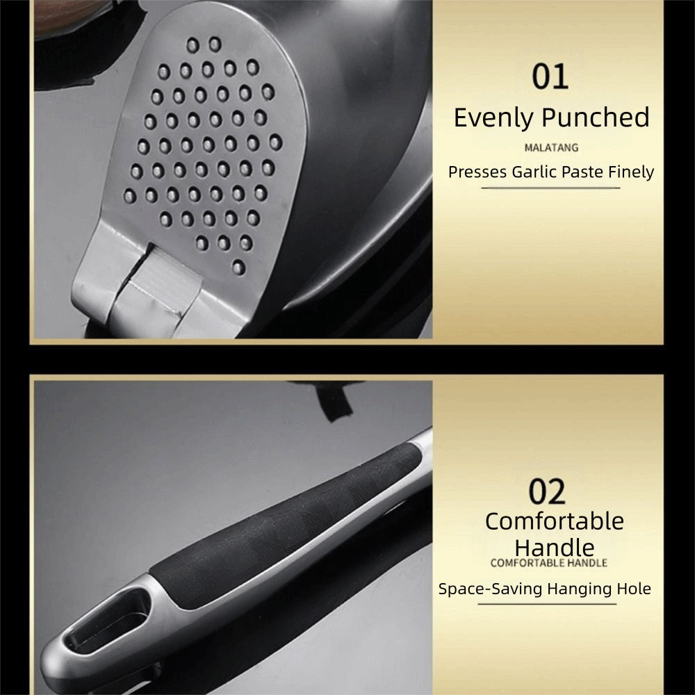 Garlic Press Zinc Alloy Garlic Mincer Crusher With Ergonomic Soft Grip Handle