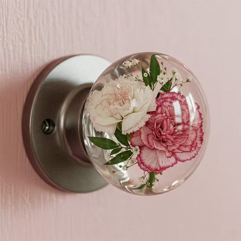 Crystals Clear Flower Door Handle Retro Artistic Round Knob Unique Bedroom Decor