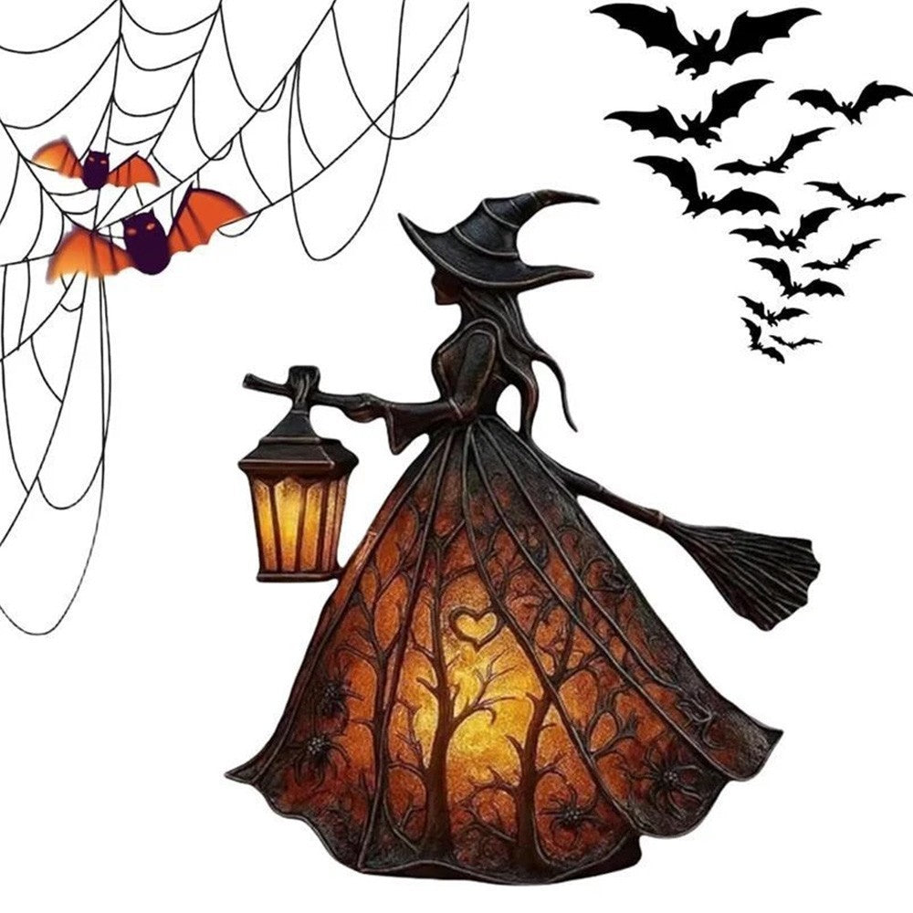 Halloween Witch Lamp, Gothic Spooky Witch Decor with Holding Lantern,Party Decor
