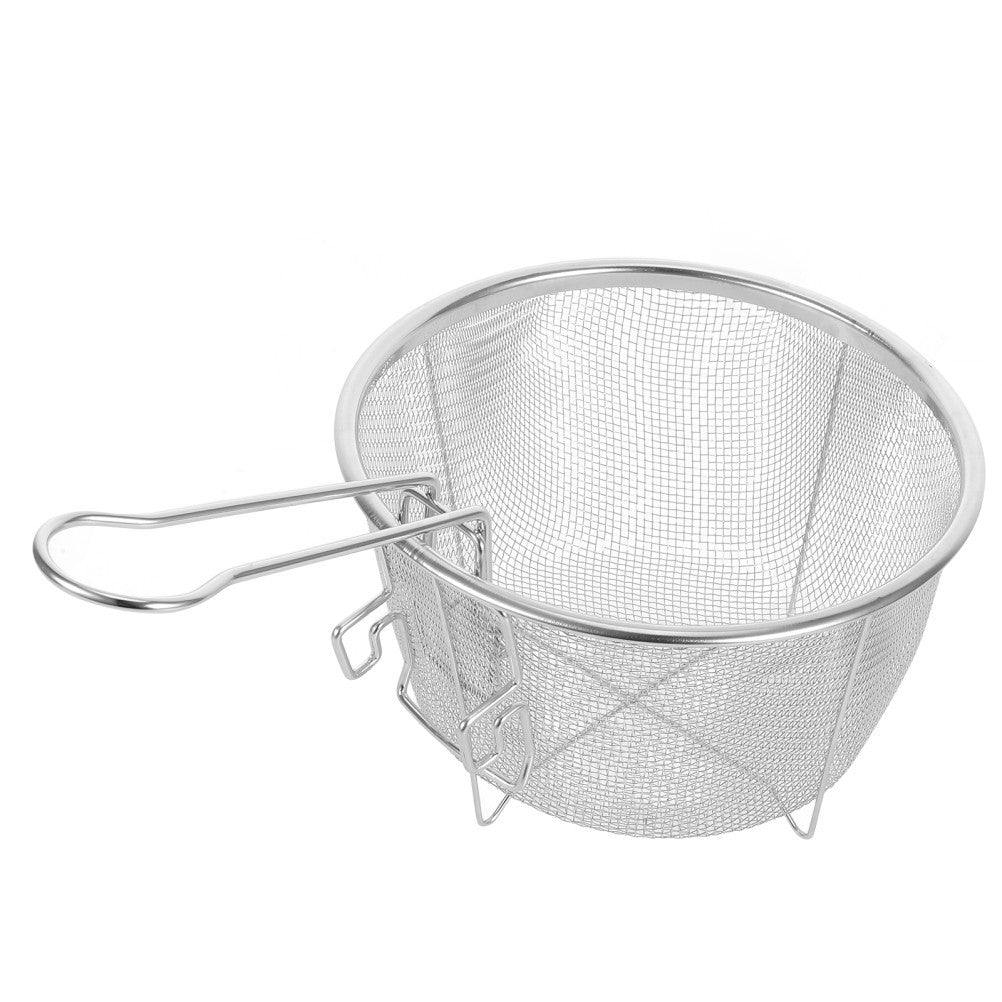 Round Stainless Steel Fryer Basket With Foldable Handle For Deep Frying Food