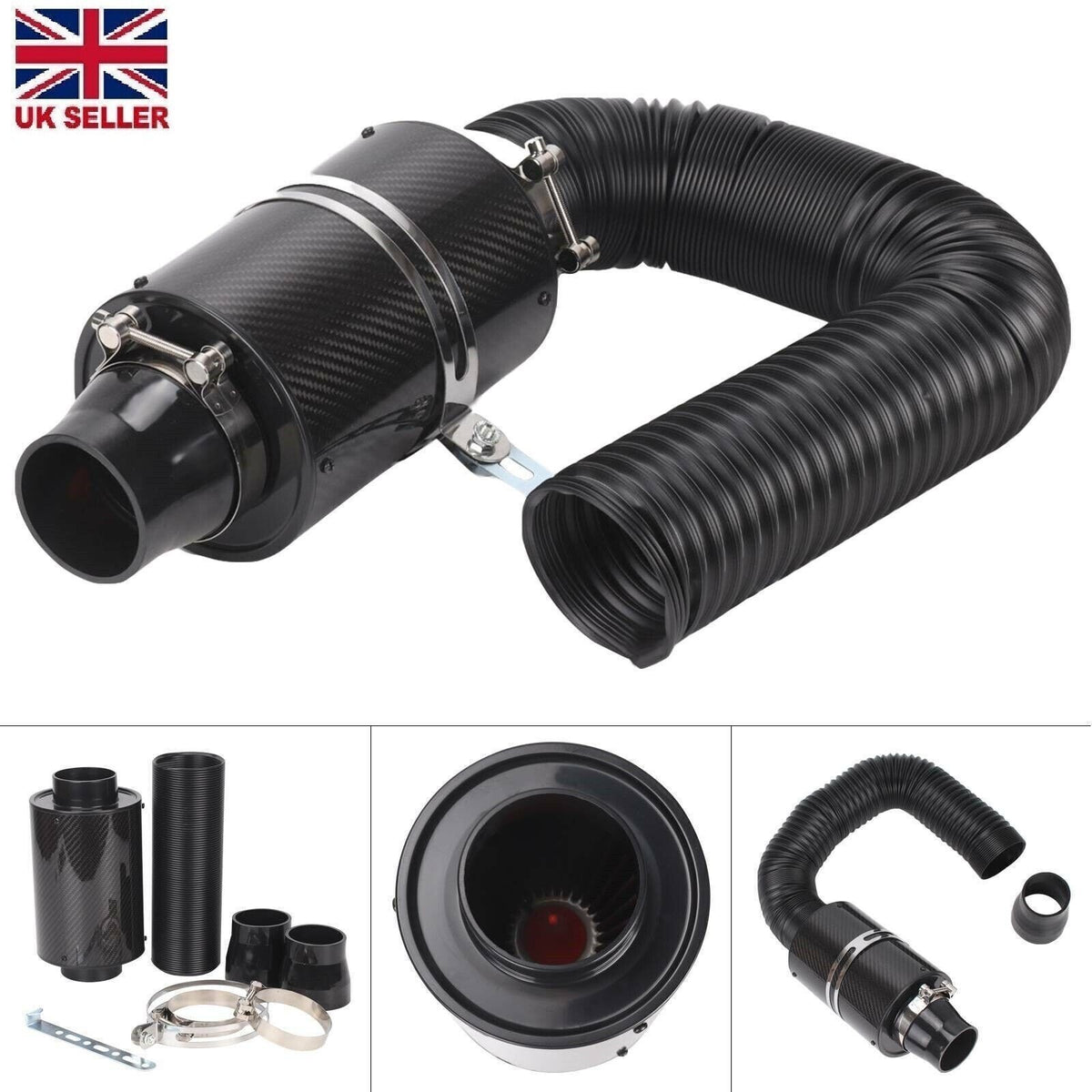 Car Cold Air Filter 3" Universal Feed Enclosed Induction Intake Pipe Hose Kit