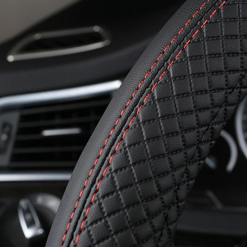 Black 38cm Car Steering Wheel Cover Leather Universal Anti-Slip Sport styling