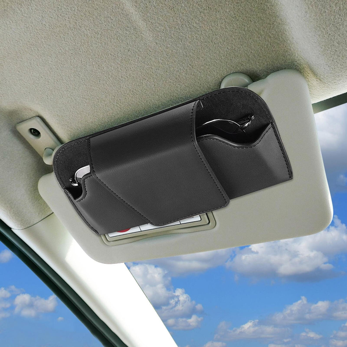 Car Sun Visor Glasses Case Holder Sunglasses Box Card Receipt Magnetic Clip