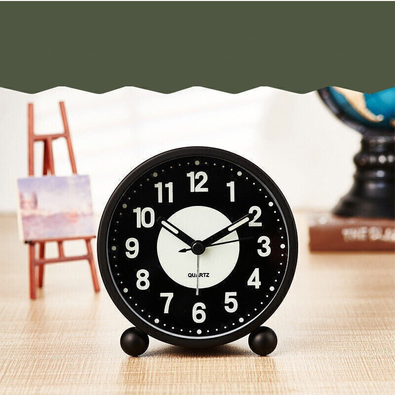 UK Silent Bedside Alarm Clock Non Ticking Glow in the Dark Bedroom Clock