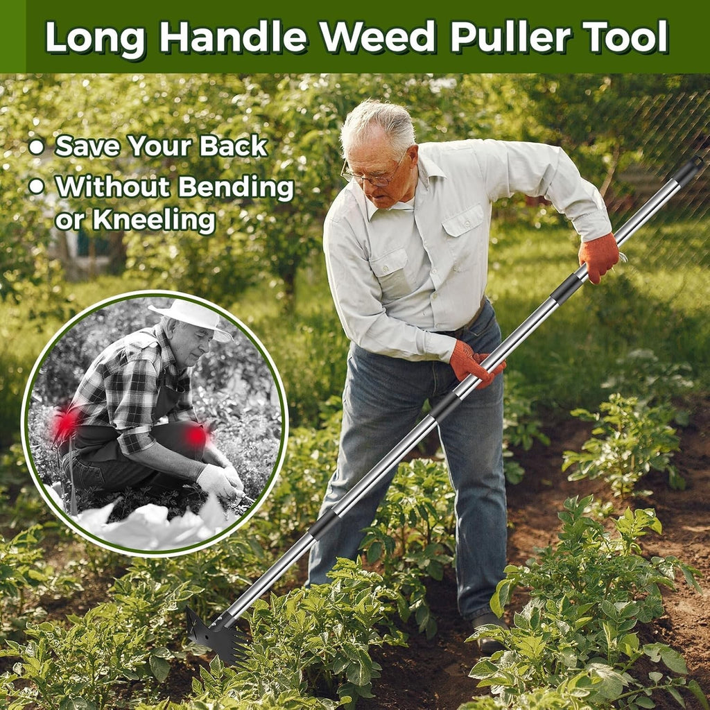 Stand Up Weeder Hand Tool Long Handle Garden Weed Puller With Claw Root Remover