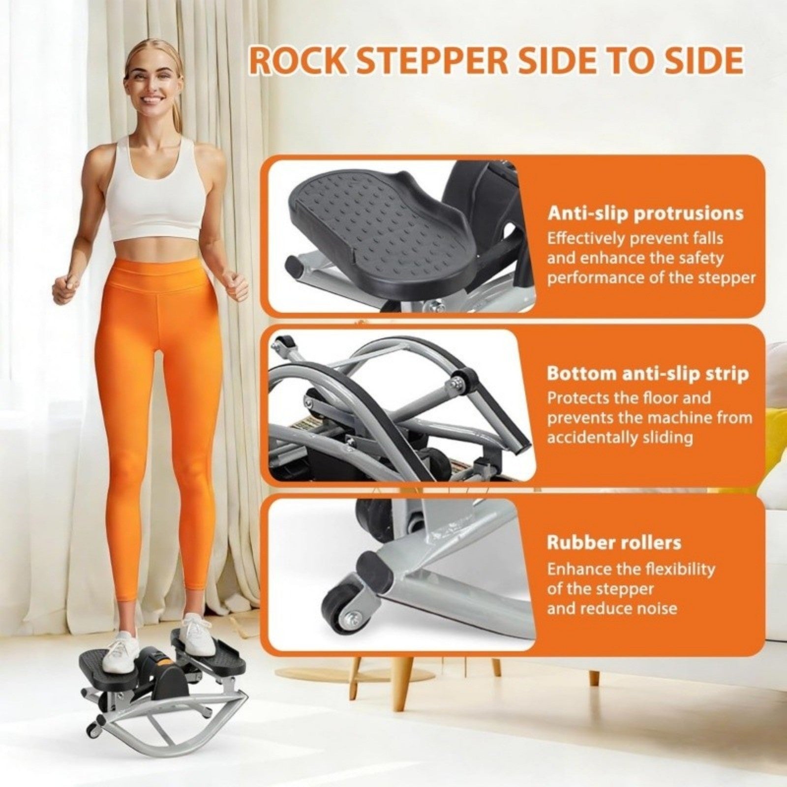 Side-to-Side Rock Stepper w Elastic Resistance Bands LCD Monitor Balance Trainer