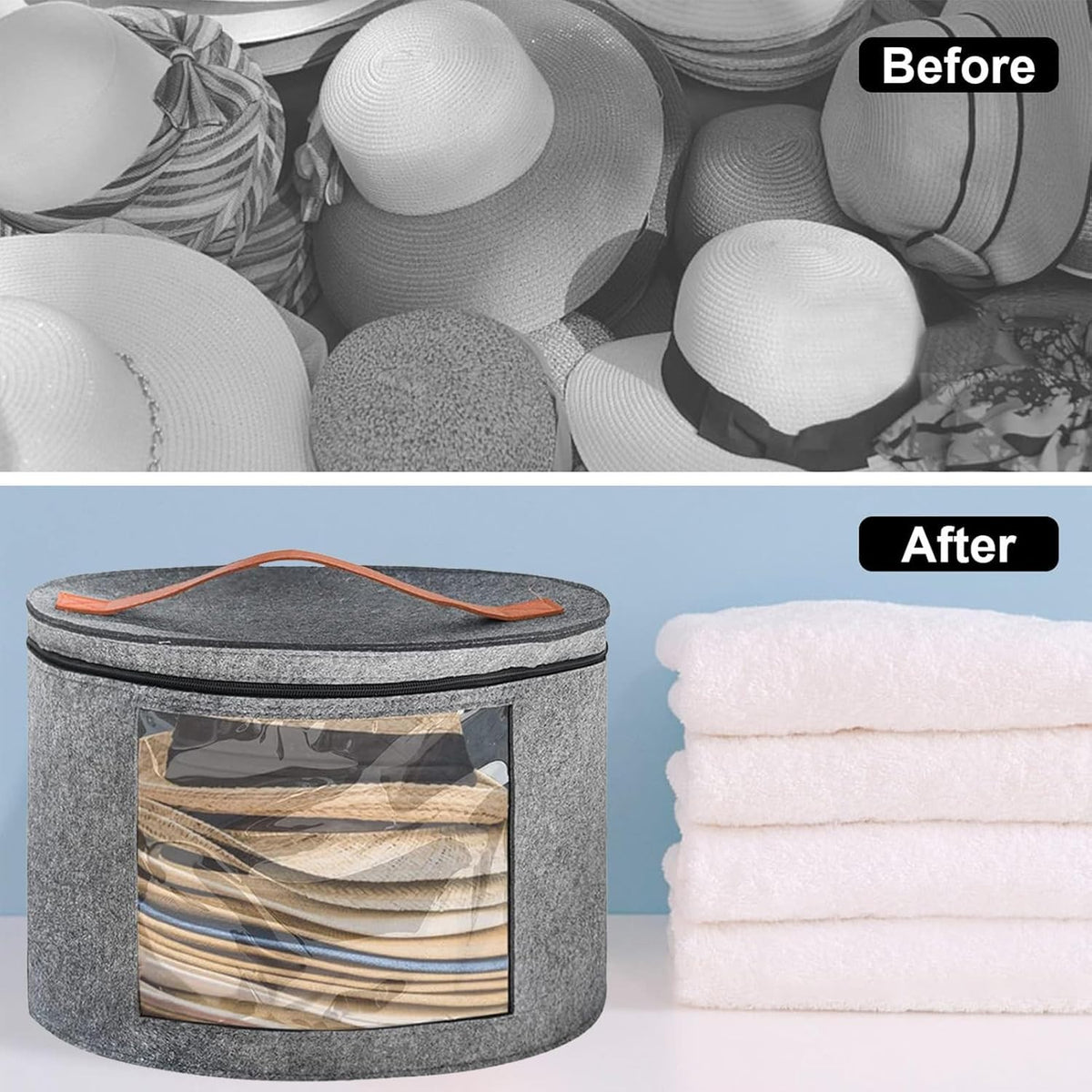 17''  Round Hat Storage Box for Women Men Travel Organizer Case w/ Dustproof Lid