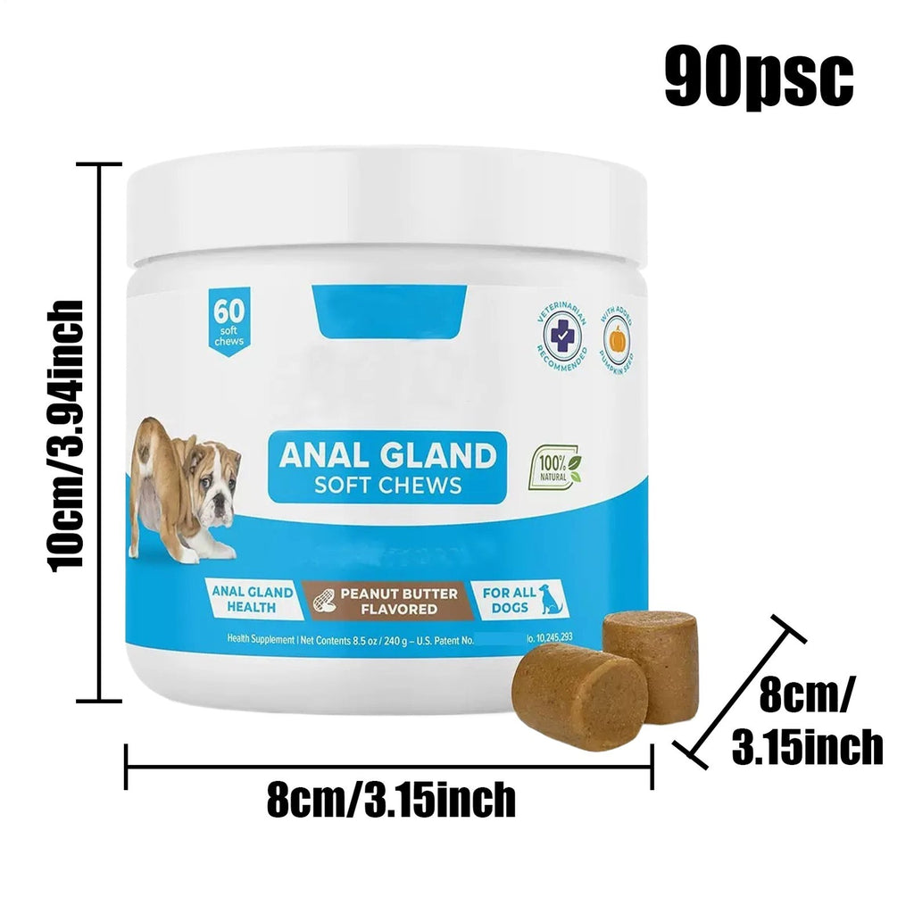 GLANDEX ANAL GLAND Support Chews For All Dogs 90 Soft Chews Peanut Butter Flavor